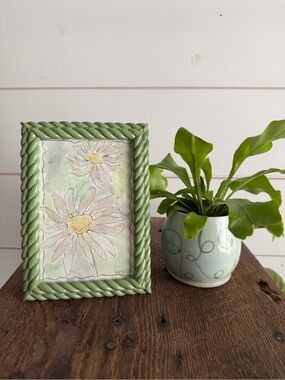 Hand crafted watercolor original in 4x6 green frame